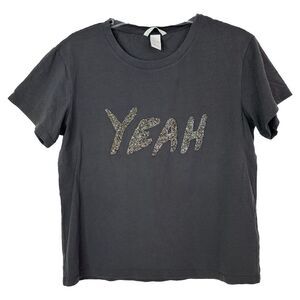 H&M Top Womens Medium‎ Glitter "Yeah" T-shirt Short Sleeve Crew Neck Gray